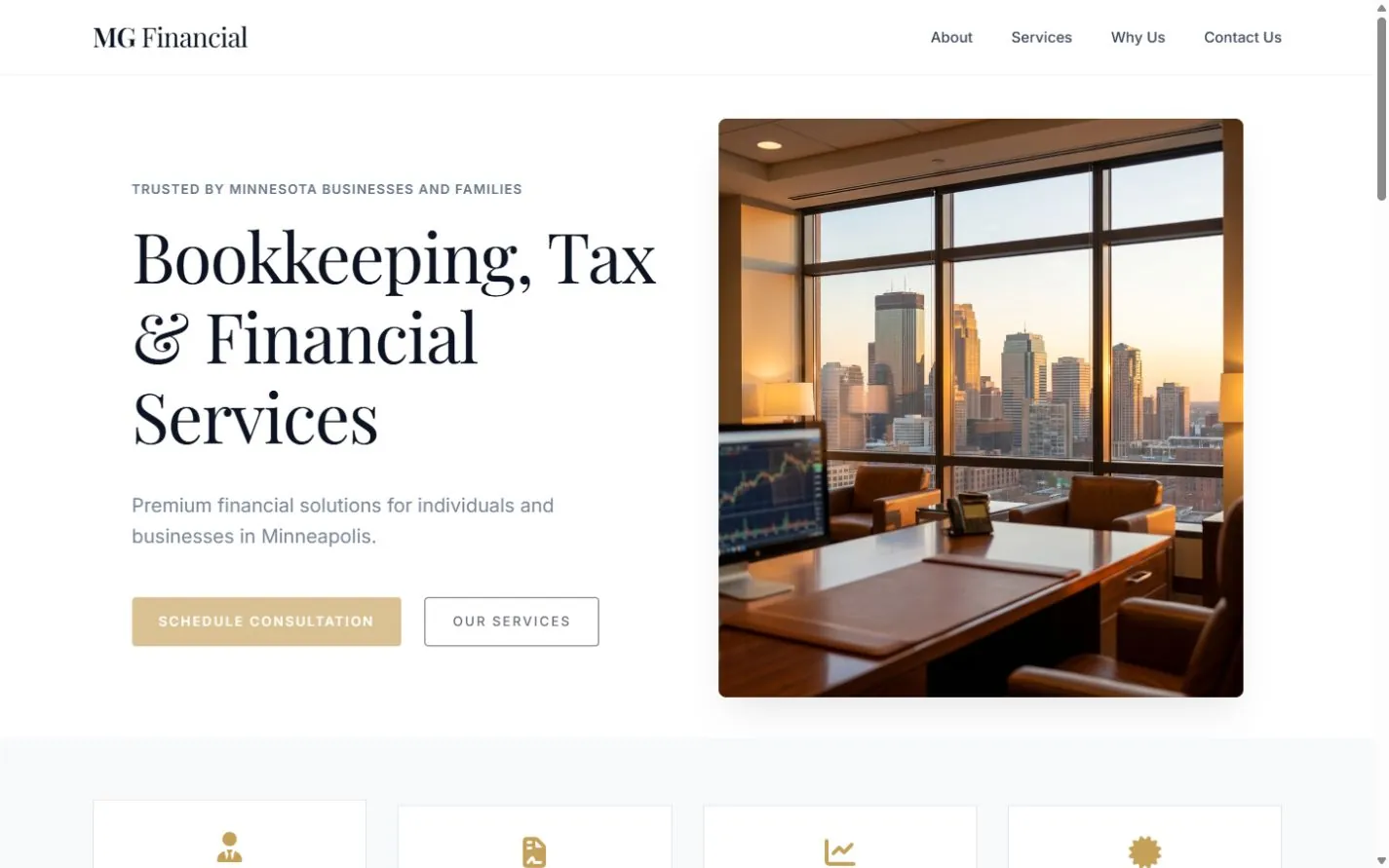 MG Financials bookkeeping, tax, and financial services website